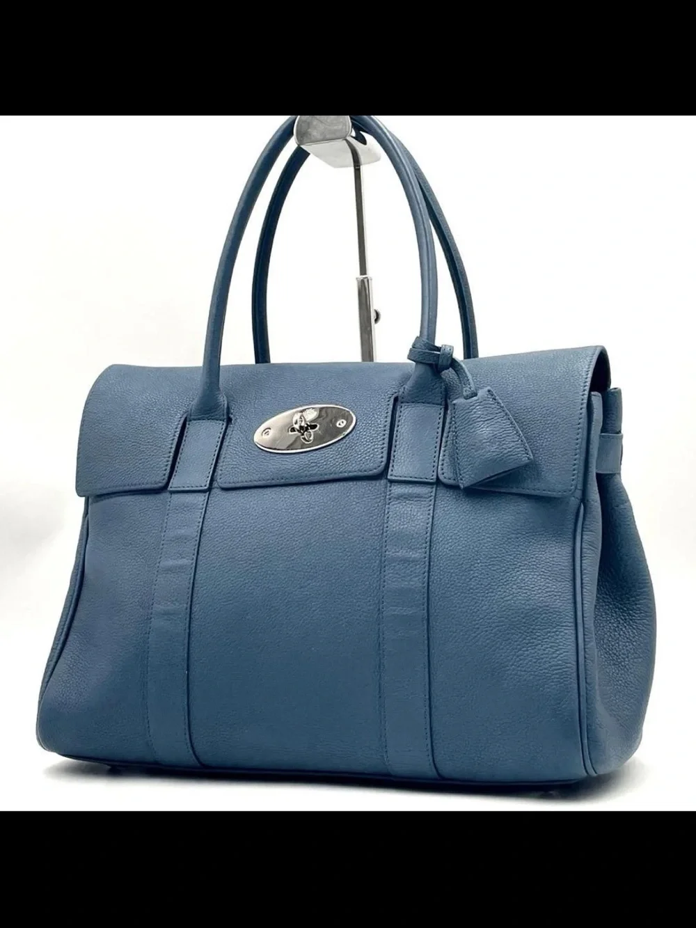Mulberry Blue Leather Satchel with Turn-Lock Closure